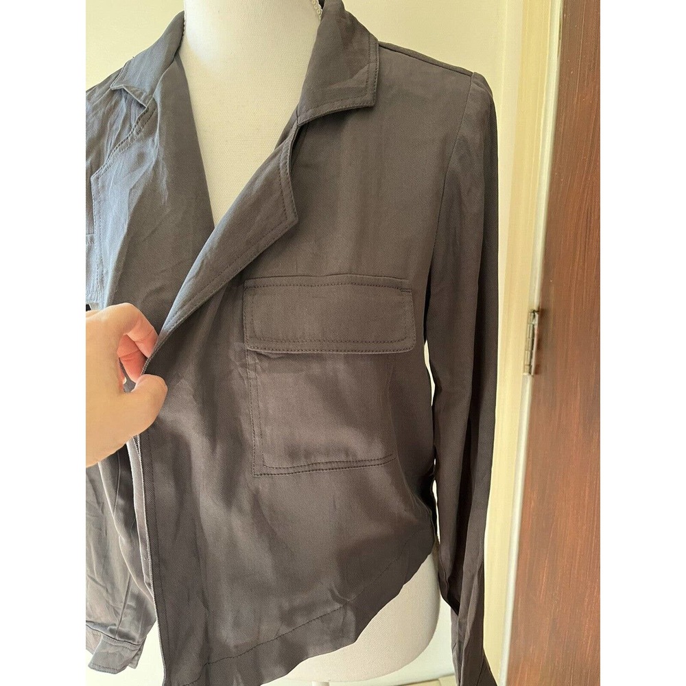 NWT Laurie Felt Dark Gray Tencel Open Front Oversized Cropped Blazer Sz XS - Picture 5 of 7